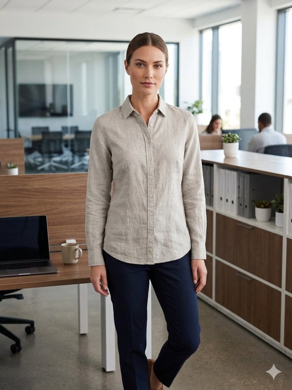 Quince Women's Button-Down Shirt in Light Beige